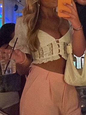For Love & Lemons White Eyelet Cropped Peasant Top